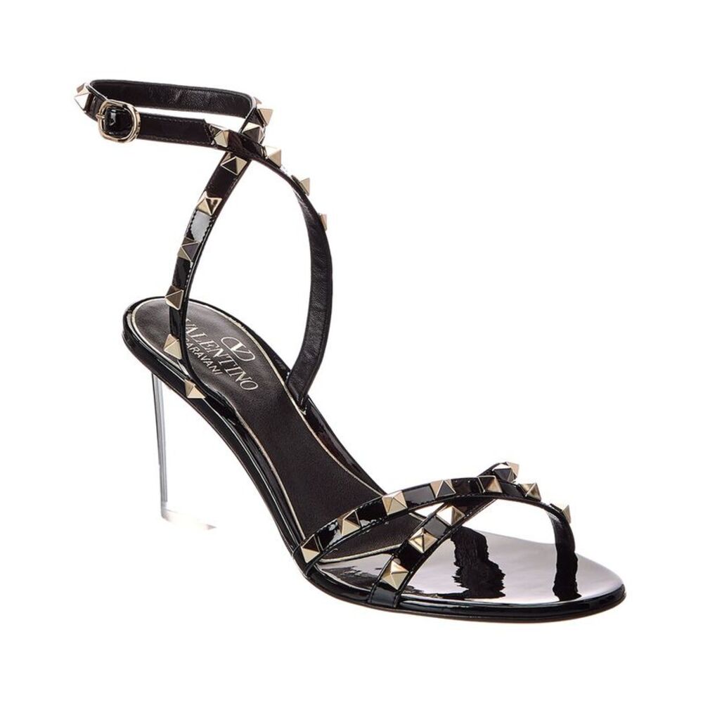Valentino Rockstud 75 Patent Wedge Sandal, Black